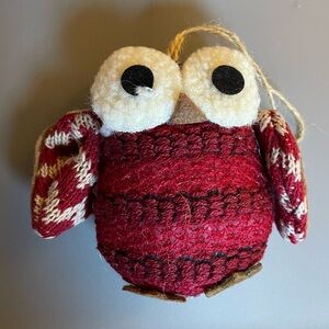 Knit Fabric Owl Christmas Ornament   4.5” Vintage